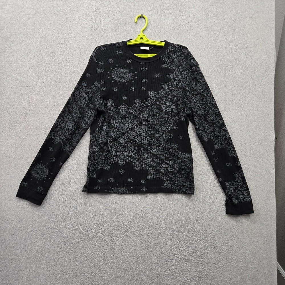 Vans Men Shirt L Black Paisley Bandana Print Y2K Skull Grunge Logo Long Sleeve